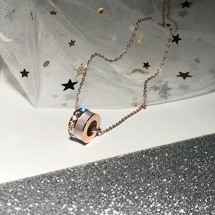 

YUN RUO Rose Gold Color Natural Shell Cubic Zircon Pendant Necklace Titanium Steel Jewelry Woman Gift Never Fade Drop Ship 2019