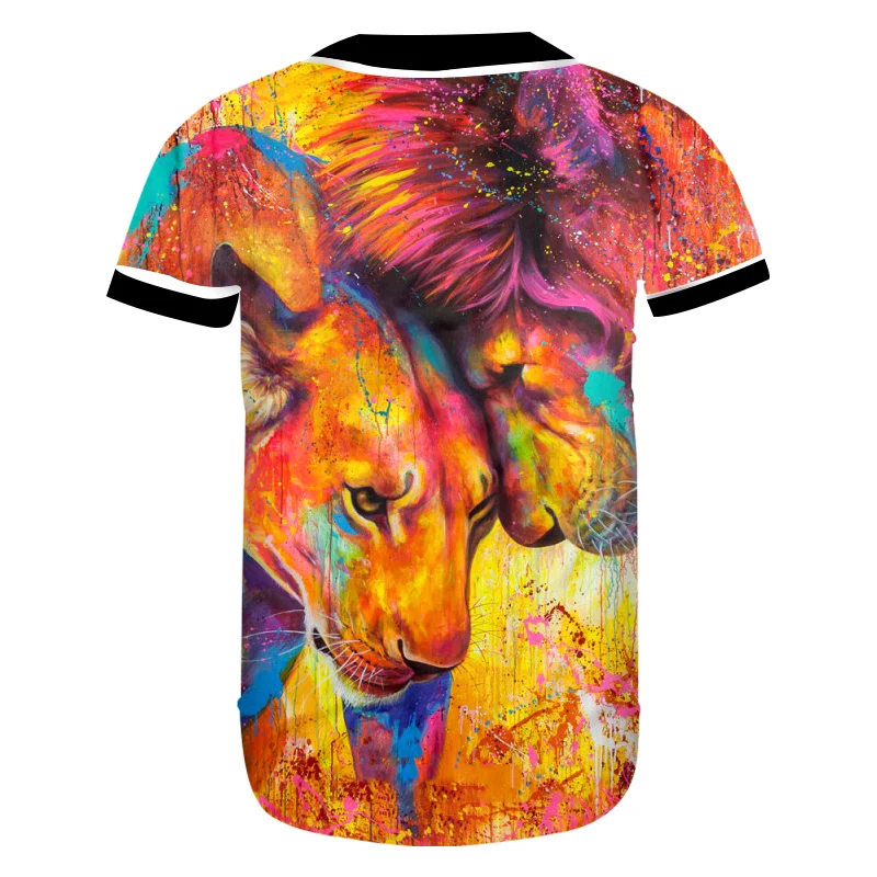 

CJLM Fashion Man Baseball Shirt 3D Colorful Lion Funny Streetwear Mens T-shirt Whole body printing Oversized Tshirt