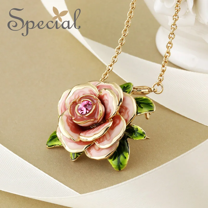 Специальные Макси Цепочки и ожерелья эмаль Розовые кулоны романтические цветок