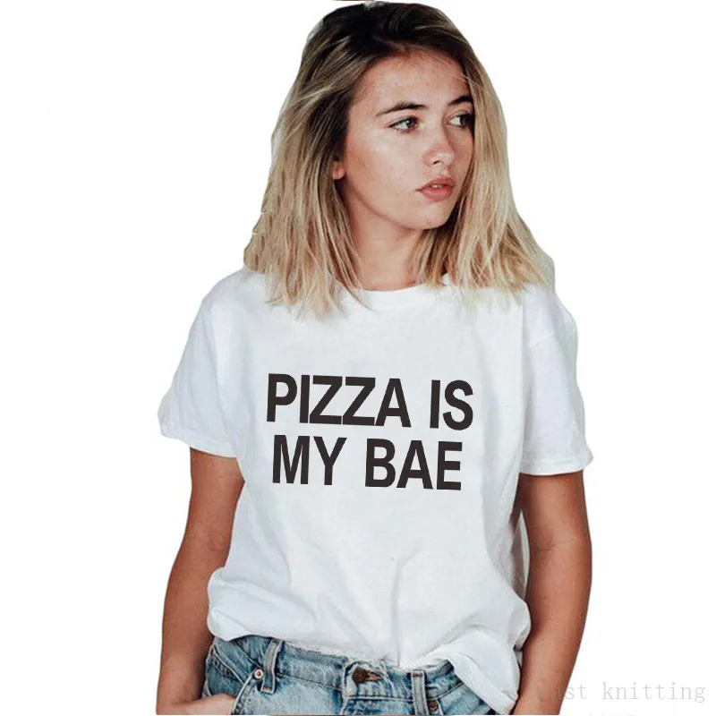 H645 летняя удобная женская футболка с буквенным принтом Pizza Is My Bae топы короткими
