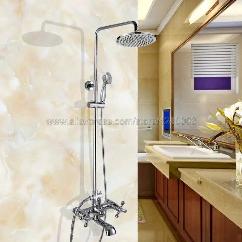 

Modern Chrome Finish Rain Shower Set Faucet 8" Rainfall Shower Head with Hand Shower Spray Mixer Tap Wall Mounted Kcy323