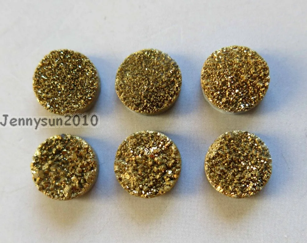 10mm Metallic Gold (No Hole) Druzy Quartz Ag-ate Flat Back Connector Round Cabochon Beads Jewelry 10 Pcs /Pack
10mm Metallic Gold (No Hole) Druzy Quartz Ag-ate Flat Back Connector Round Cabochon Beads Jewelry 10 Pcs /Pack