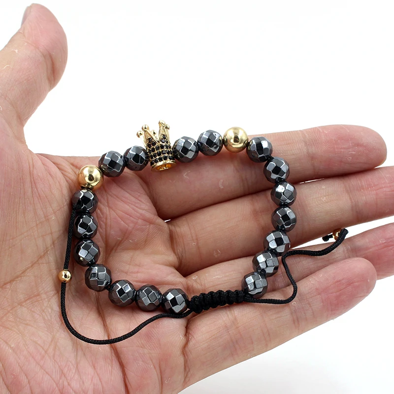 Dropshipping Luxury CZ Gold Crown 8mm Hematite Stone Beads Bracelet Men Handmade Braiding Adjustable Bracelets For Women
Dropshipping Luxury CZ Gold Crown 8mm Hematite Stone Beads Bracelet Men Handmade Braiding Adjustable Bracelets For Women