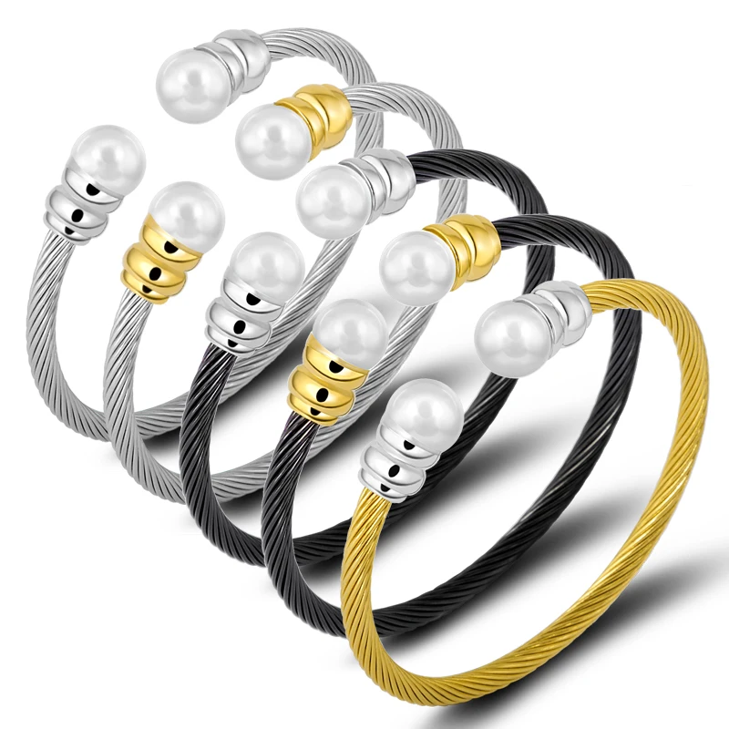 Luxury Brand Women Cable Bangles & Bracelet Silver Black Gold Color 316L Stainless Steel Wire Bracelet Fashion Pearl Jewel
Luxury Brand Women Cable Bangles & Bracelet Silver Black Gold Color 316L Stainless Steel Wire Bracelet Fashion Pearl Jewel