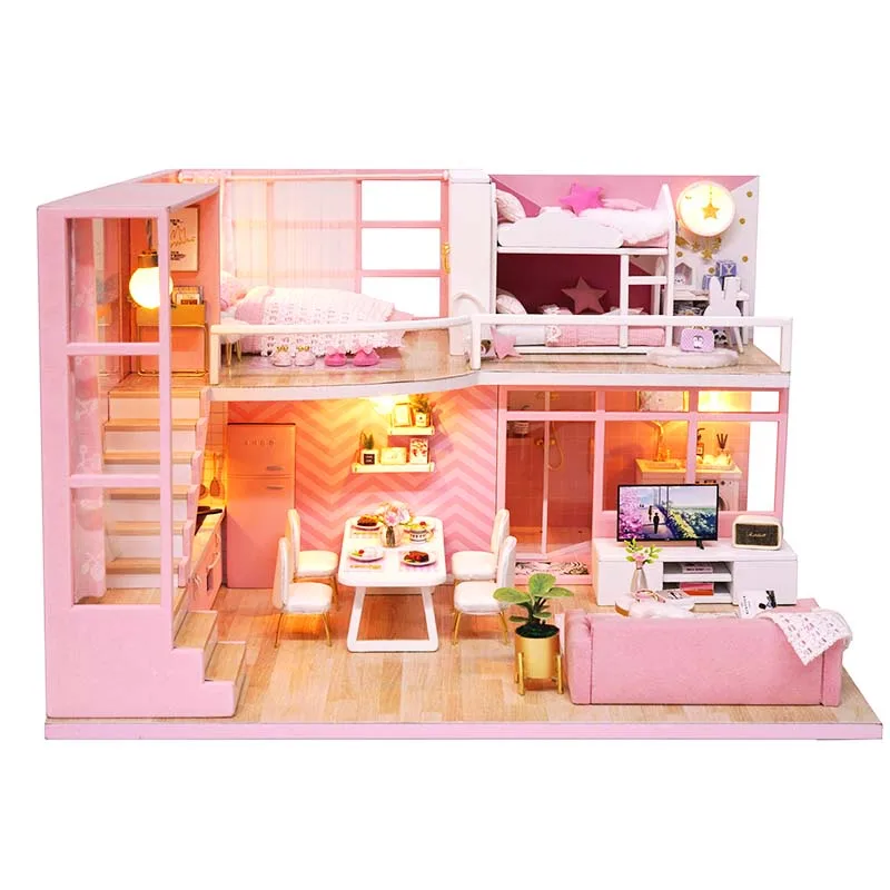 

3D Doll Houses DIY Miniaturas House Toy Furniture Kits Wooden Miniature Dollhouse Toys For Children Grownups Birthday Gift L-026