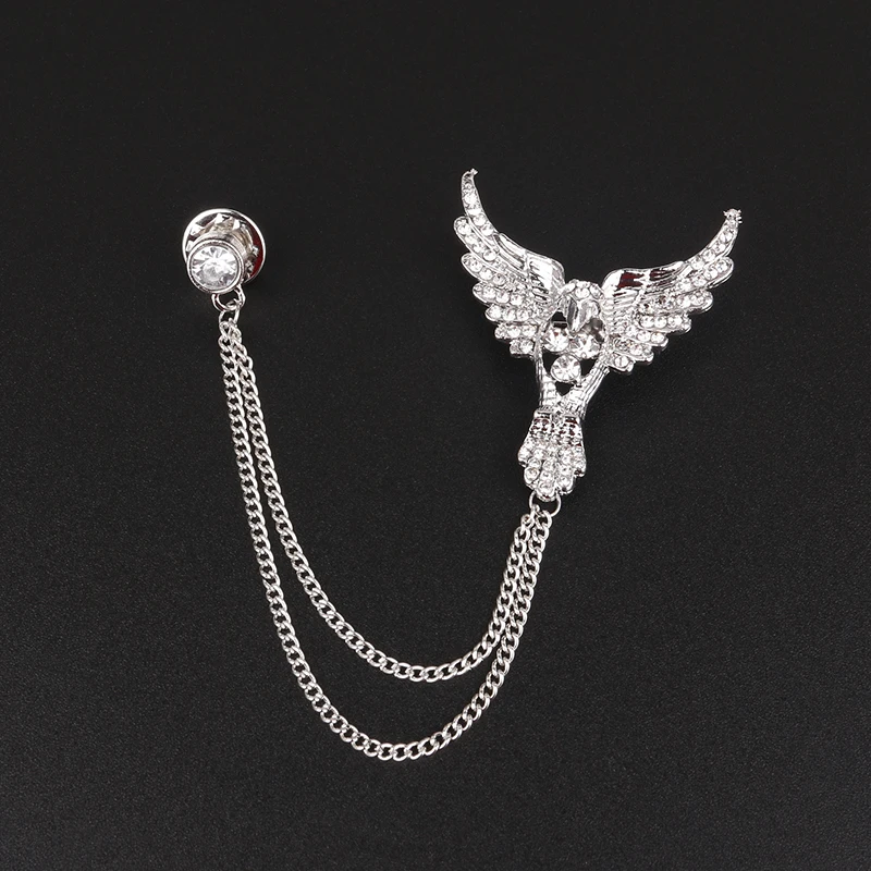 Brooches Broches Eagle Fashion Crystal Brooch Tassel Chain Clip Sliver Gold Collar Shirt Buttoned Pin Male Accessories | Украшения и