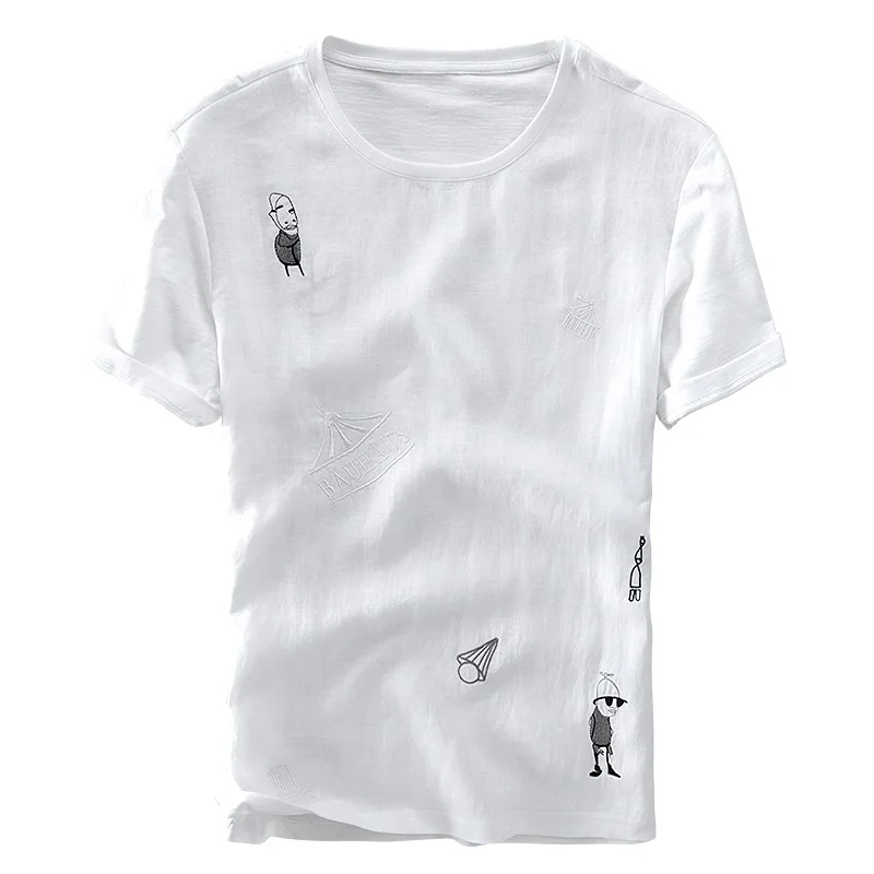 2019 New white cartoon embroidered linen short-sleeved men t-shirt round neck summer t shirt mens fashion casual tshirt chemise
2019 New white cartoon embroidered linen short-sleeved men t-shirt round neck summer t shirt mens fashion casual tshirt chemise