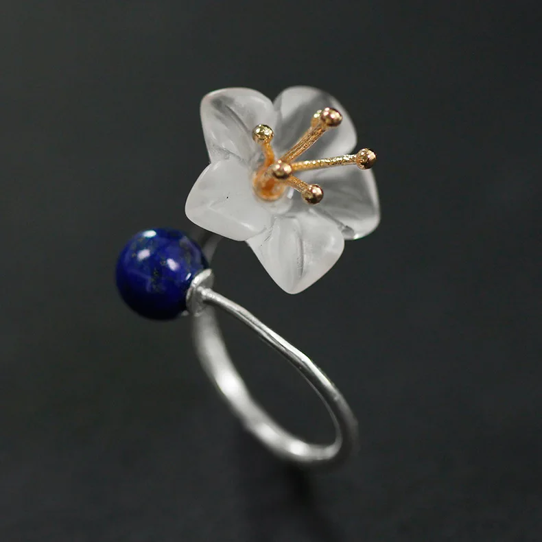 2019 new fashion jewelry Original cloud type | | s925 silver inlaid natural white crystal flower/lapis ring
2019 new fashion jewelry Original cloud type | | s925 silver inlaid natural white crystal flower/lapis ring