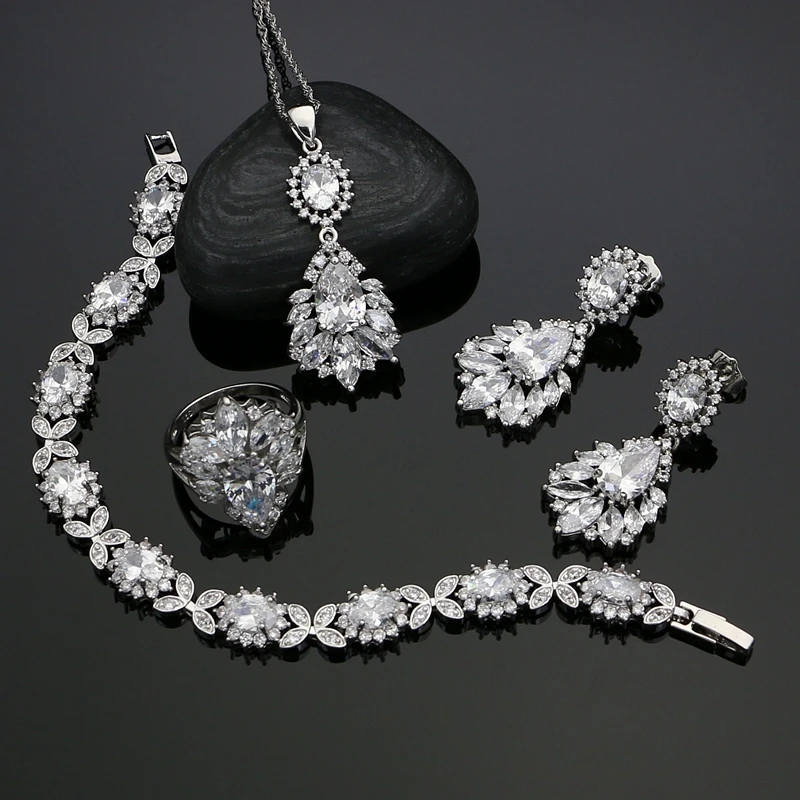 Bridal 925 sterling Silver Jewelry Sets Charming White Crystal Zircon Women Wedding Pendant/Ring/Bracelet /Necklace/Earrings
Bridal 925 sterling Silver Jewelry Sets Charming White Crystal Zircon Women Wedding Pendant/Ring/Bracelet /Necklace/Earrings