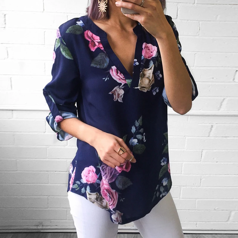 Fashion Women Floral Printing Leaves V-neck Five-point Sleeve Irregular Shirt Ladies Loose Sexy Tops Summer Womens Shirts
Fashion Women Floral Printing Leaves V-neck Five-point Sleeve Irregular Shirt Ladies Loose Sexy Tops Summer Womens Shirts