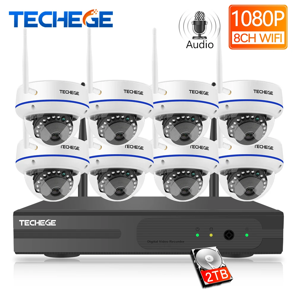 Techege 8CH 1080P H.265 Беспроводной NVR комплект 2.0MP аудио запись оповещения электронной