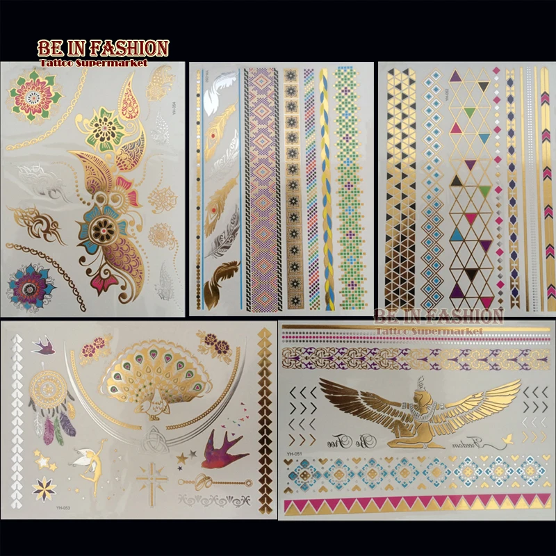 5pcs/lot Gold and Silver colored Metal temporary tattoo stickers metallic indian Arabic jewel Choker tatoos Tribal flesh sheets
5pcs/lot Gold and Silver colored Metal temporary tattoo stickers metallic indian Arabic jewel Choker tatoos Tribal flesh sheets