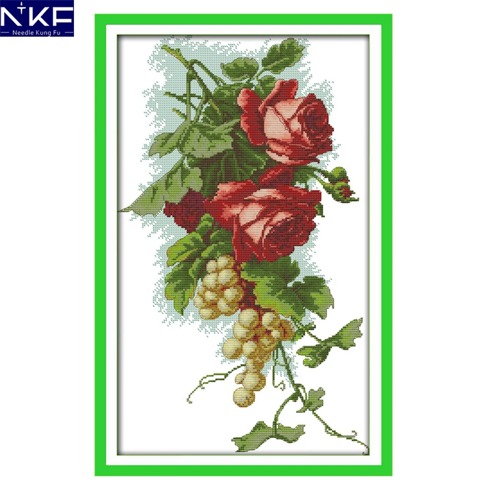 NKF Grapes and Roses Pattern Needlework DIY Handmade Cross-stitch Embroidery Kits Chinese Cross Stitch for Christmas Decoration
NKF Grapes and Roses Pattern Needlework DIY Handmade Cross-stitch Embroidery Kits Chinese Cross Stitch for Christmas Decoration
