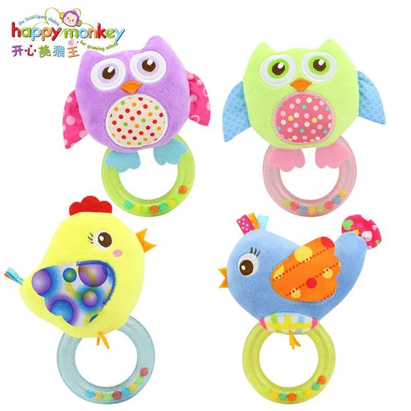 

Happy Monkey 0-3 Y Baby Rattles Hand Bell Toy 5 Style Owl Bird Chicken Animals Plush Baby Rattle Gift Cradle Infant Toys