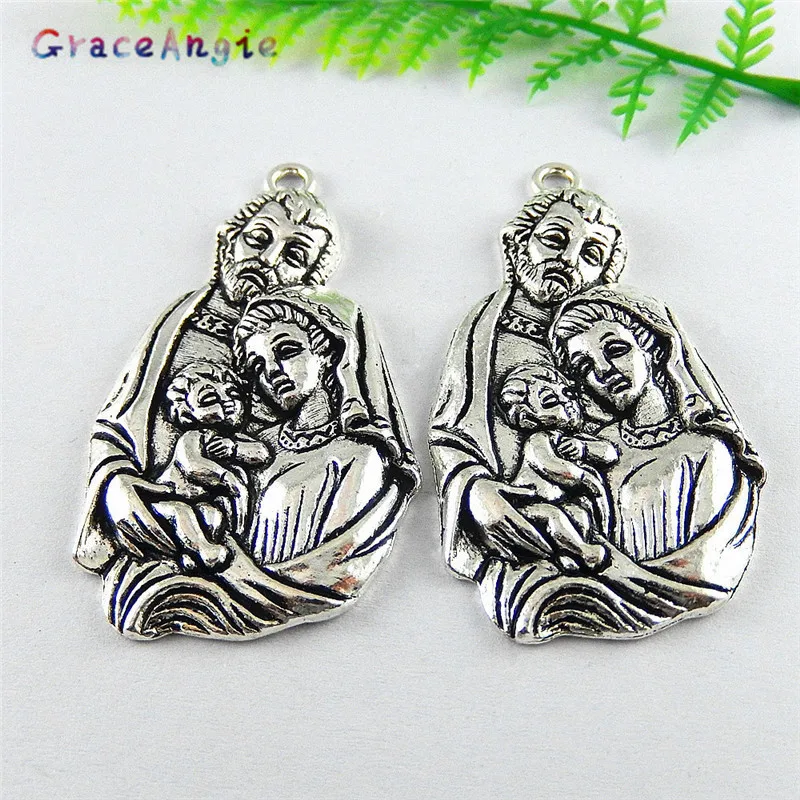 GraceAngie 2pcs/pack Zinc Alloy Religious Style Exotic Culture Saint Virgin Mary Joseph Baby Jesus jewelry pendant Accessories | Украшения