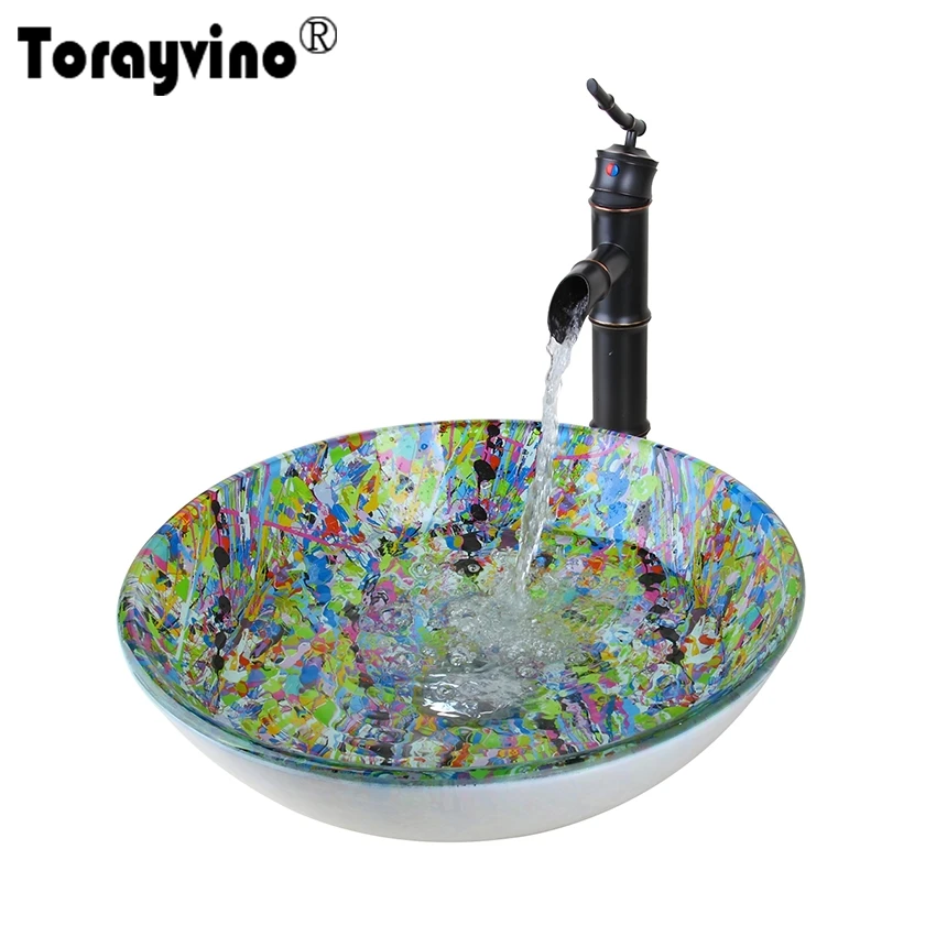 Фото Черный кран Torayvino ORB стеклянный умывальник раковина для ванной - купить