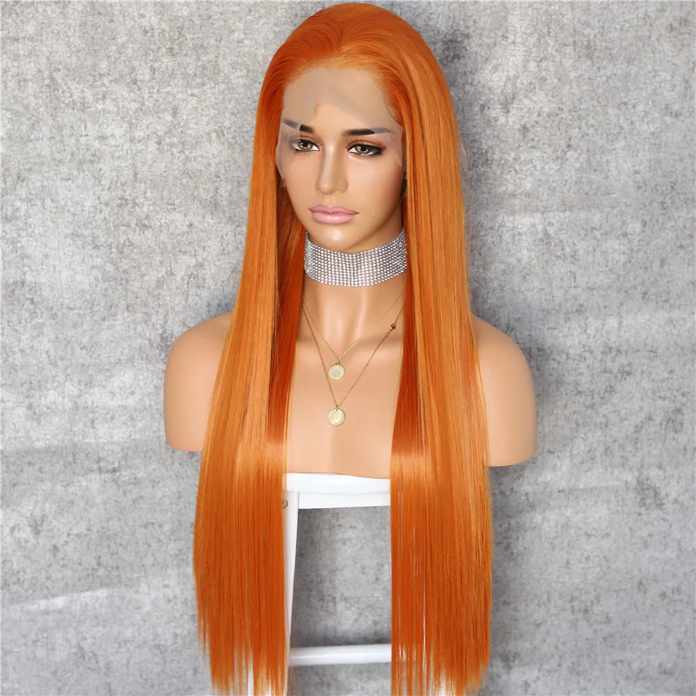 Оптовая продажа термостойкий парик BeautyTown оранжевого цвета 13x6 с большими