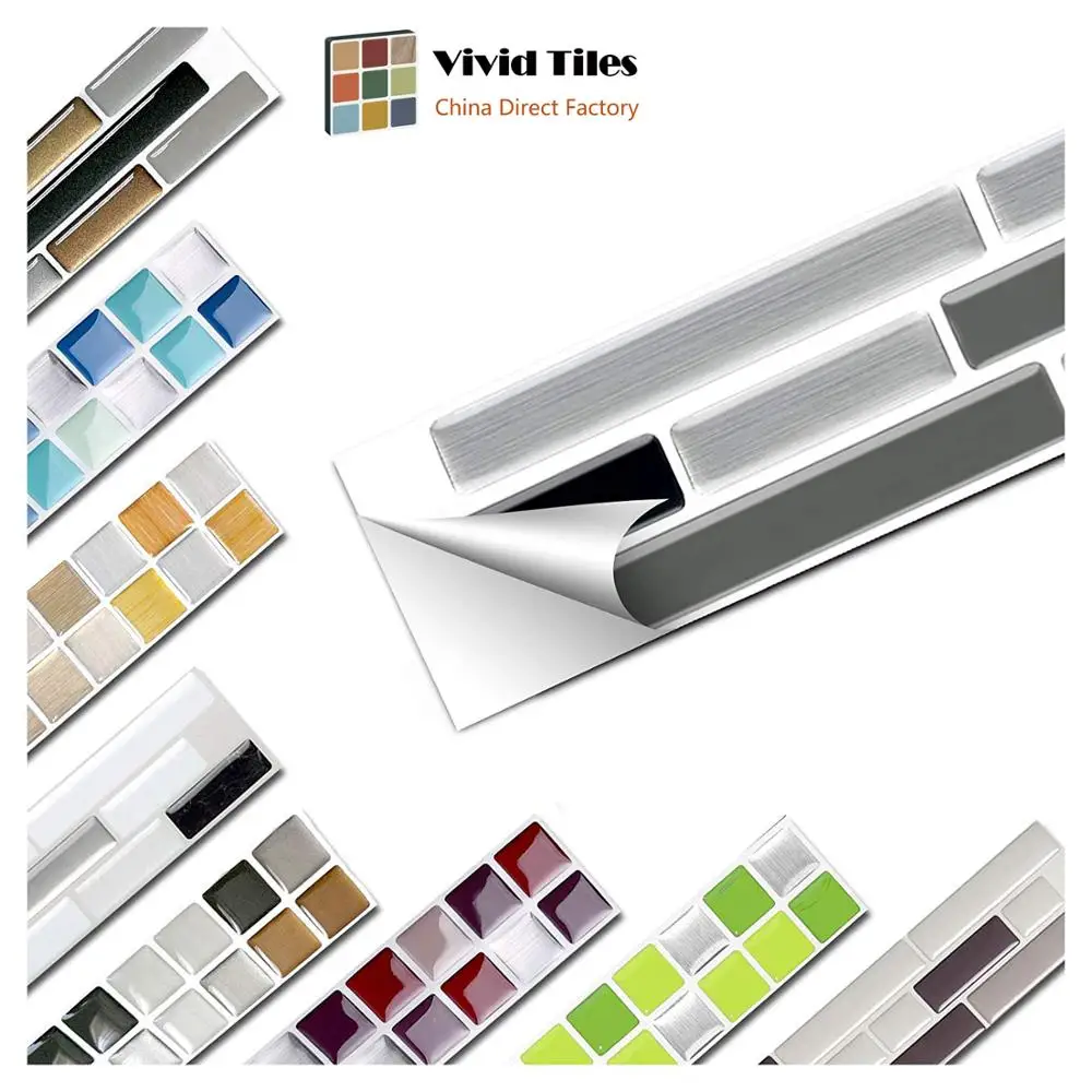 

Vividtiles Self Adhsive Silver Black Gray Brick 3d Bathroom & Kitchen Waterproof Peel and Stick Mosaic Backsplash Tile - 6 Sheet