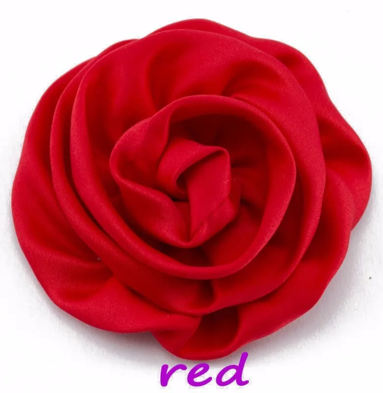 50pcs/lot 3" Soft Matte Satin Silk Flowers For Baby Hair Accessories Artificial Rolled Rosette Fabric Flowers For Headbands