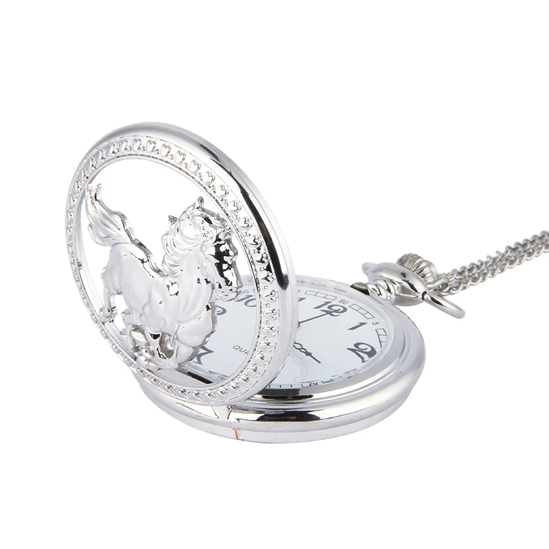 Fashion Silver Horse Hollow Quartz Pocket Watch Chain Pendant Necklace for Women Men Gifts
Fashion Silver Horse Hollow Quartz Pocket Watch Chain Pendant Necklace for Women Men Gifts