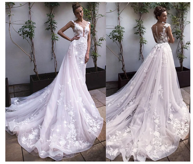 LORIE Princess Wedding Dress Lace Appliqued with Flowers A-Line Tulle Detachable Train Boho Wedding Gown Bride Dress 2019
LORIE Princess Wedding Dress Lace Appliqued with Flowers A-Line Tulle Detachable Train Boho Wedding Gown Bride Dress 2019