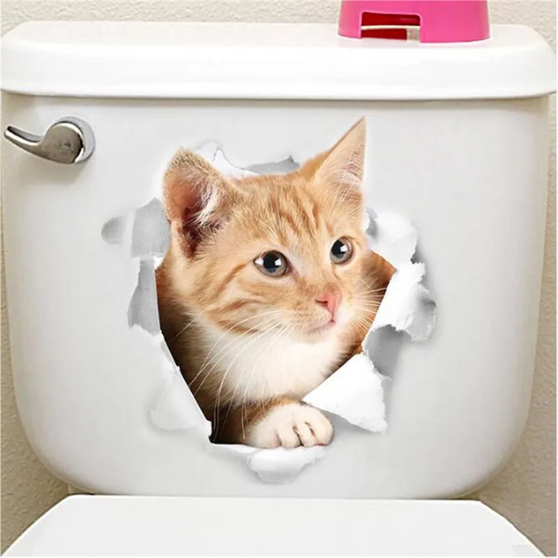 1 шт. Милые 3D наклейки на стену в виде котенка туалета кошки для кухни