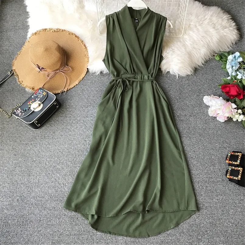 Slim Solid 2022 V Neck Summer Chiffon Midi Long Dress Party Women Beach Tank Sundress Basic Casual Tie Elegant Tunic Vestidos
Slim Solid 2022 V Neck Summer Chiffon Midi Long Dress Party Women Beach Tank Sundress Basic Casual Tie Elegant Tunic Vestidos