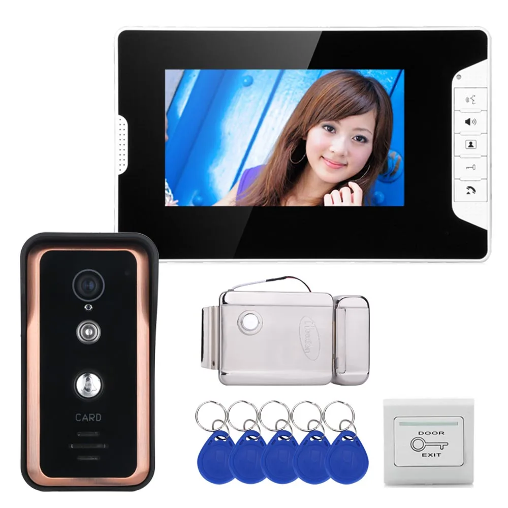 Wired 7 inch Video Door Phone Video Intercom Doorbell System 1 Monitor 1 RFID IR-CUT Camera+Stainless Steel Electronic Door Lock
Wired 7 inch Video Door Phone Video Intercom Doorbell System 1 Monitor 1 RFID IR-CUT Camera+Stainless Steel Electronic Door Lock