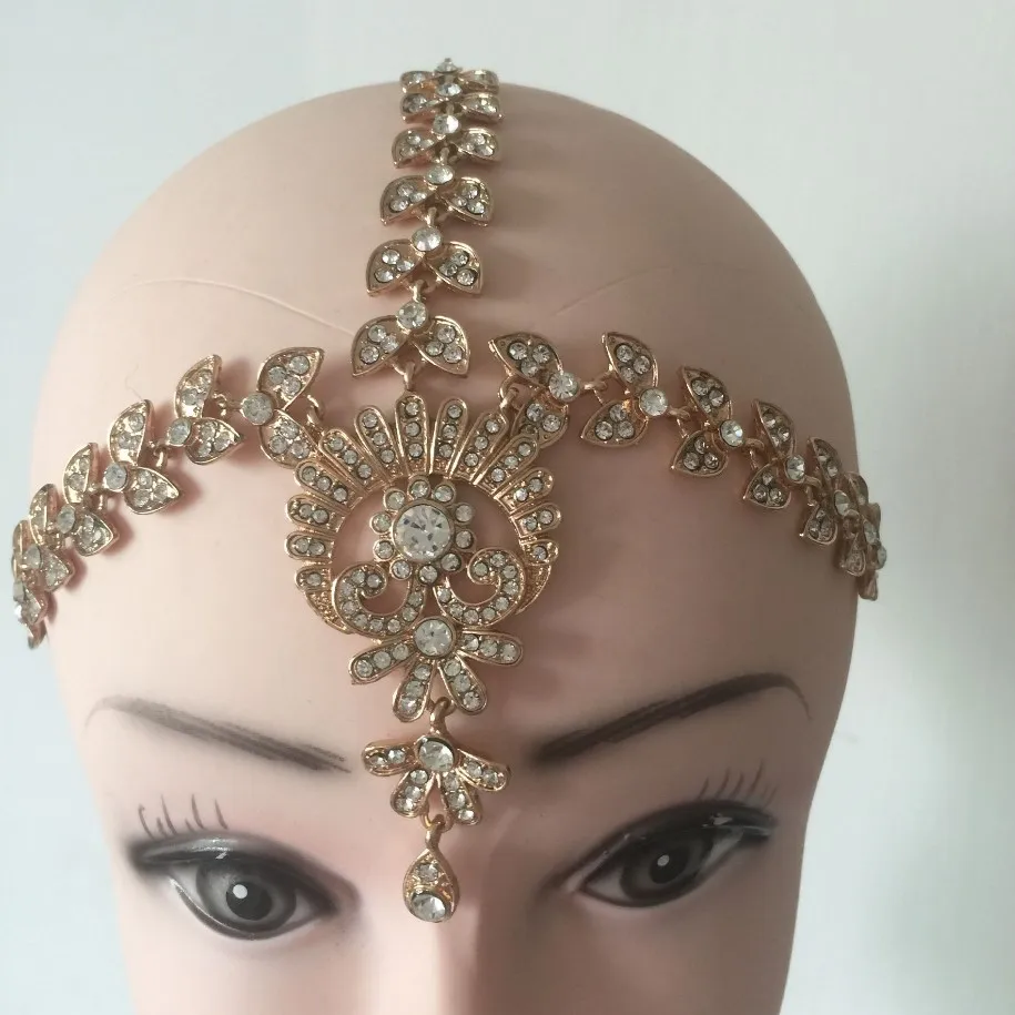 

Handmade Kundan Stones Hair Chain Grecian Matha Patti Style Headchain Head Jewellery