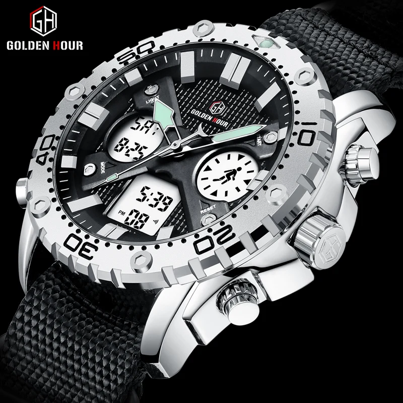 GOLDENHOUR Mens Watches Top Brand Luxury Men Analog Digital Dual Display Watch Male Multifunction Military Sports Wristwatch 
GOLDENHOUR Mens Watches Top Brand Luxury Men Analog Digital Dual Display Watch Male Multifunction Military Sports Wristwatch