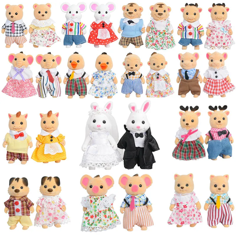 1: 12 совместимых Sylvanianed семьи Кукольный домик пушистый животный рисунок семейный