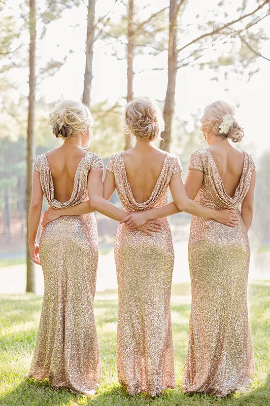 Champagne Long vestido longo Sequined Short Sleeve Floor Length Bridesmaid Dress 2020 Prom Wedding Party | Свадьбы и торжества