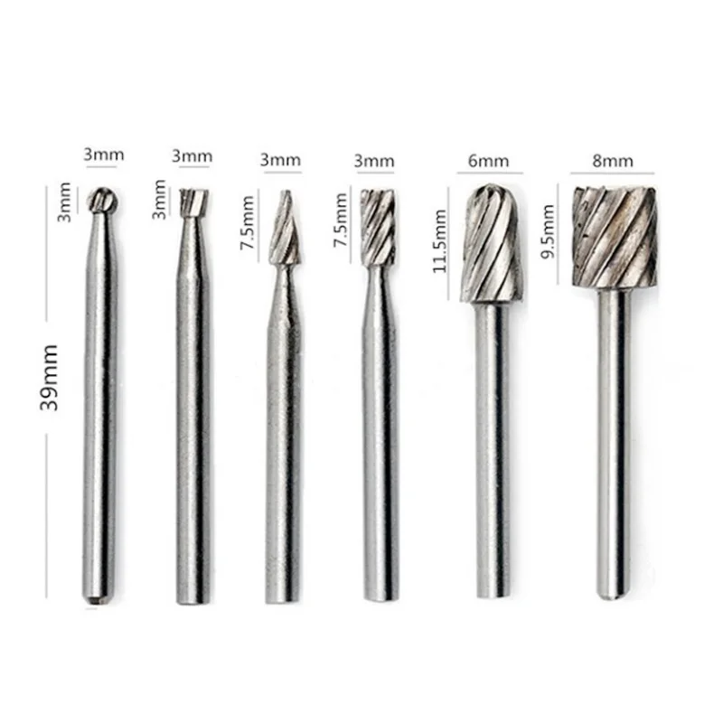 Woodworking Carving Tool HSS Rotary Tool Mini Drill Bits Wood Burrs Milling Cutter Set for Dremel Accessories Carving Tool 6pcs
Woodworking Carving Tool HSS Rotary Tool Mini Drill Bits Wood Burrs Milling Cutter Set for Dremel Accessories Carving Tool 6pcs