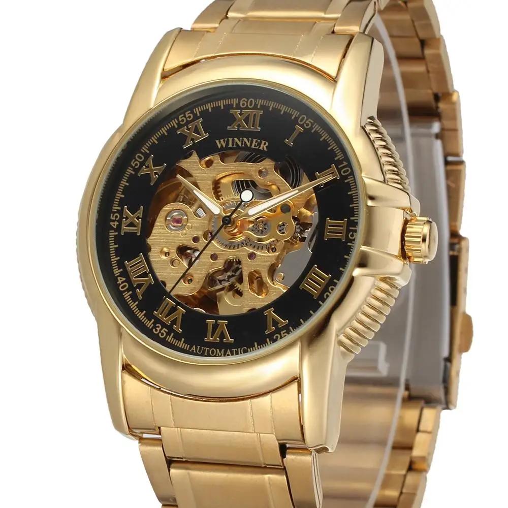 WINNER WATCH black surface with Roman Numerals creative watch back and black steel band men's automanticl watch
WINNER WATCH black surface with Roman Numerals creative watch back and black steel band men's automanticl watch