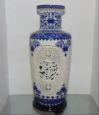 

Изысканная китайская сине-белая фарфоровая ажурная Съемная ваза, окрашенная цветами и птицами
