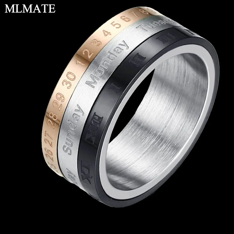 Men's Rotatable 3 Part Roman Numerals Ring Stainless Steel Cool Punk Spinner Rings with Date Time Calendar Wedding Jewelry
Men's Rotatable 3 Part Roman Numerals Ring Stainless Steel Cool Punk Spinner Rings with Date Time Calendar Wedding Jewelry