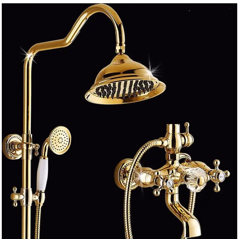 

Wholesale And Retail Luxury PVD Brass Shower Faucet Set Single Ceramic Handle Tub Mixer Hand Shower