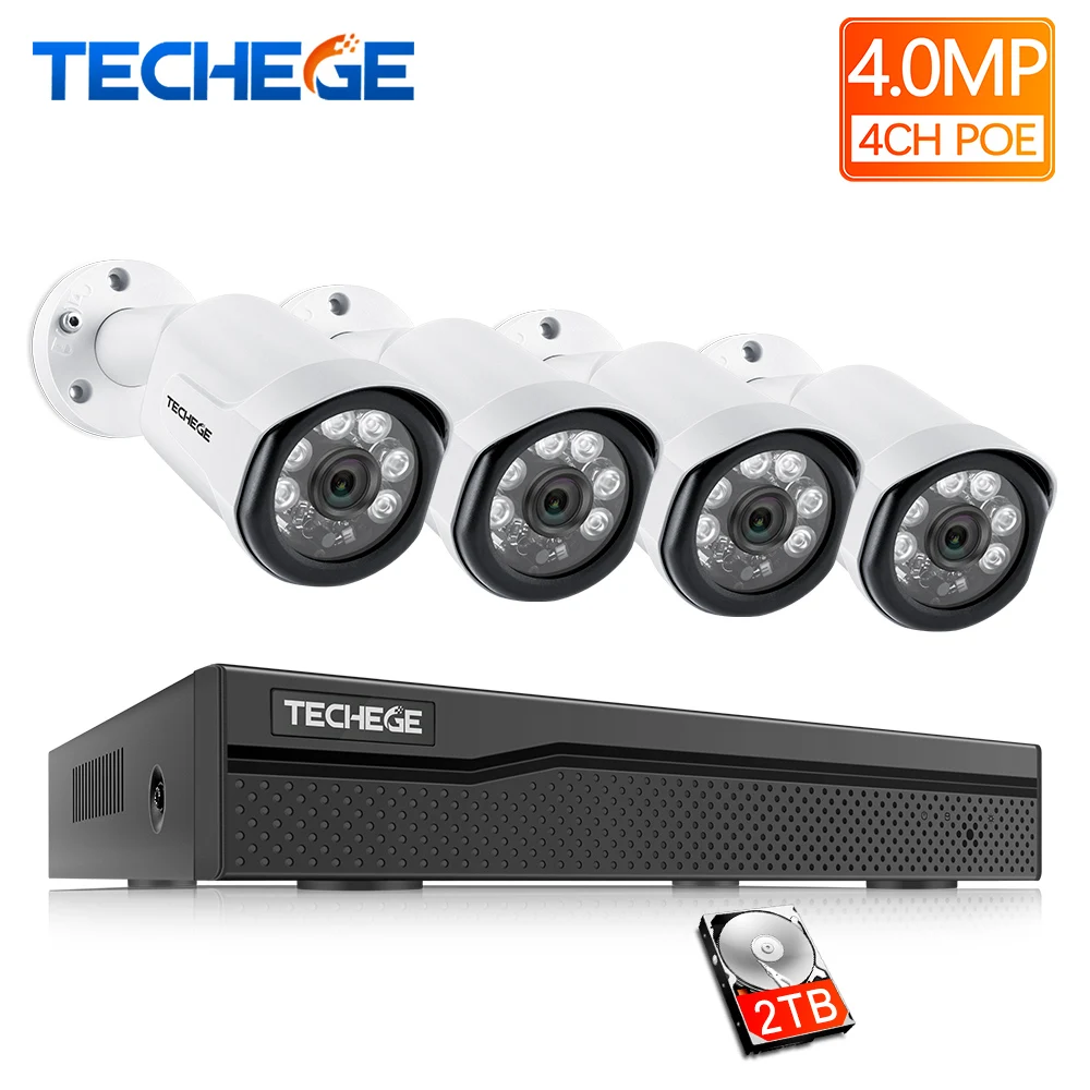 Techege 4CH комплект системы охранного видеонаблюдения HD 4.0MP 2560x1440P открытый
