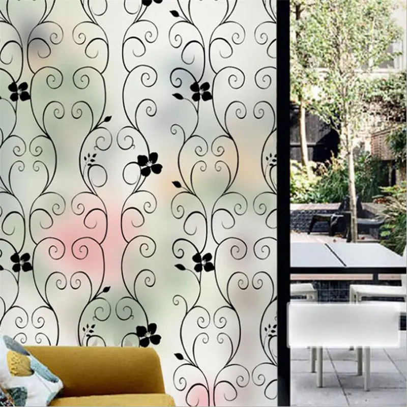 

Frosted Opaque Glass Window Self-Adhesive Film Privacy Stickers Home Decor Black&white Wrought Iron Flower Decorative 60*500cm