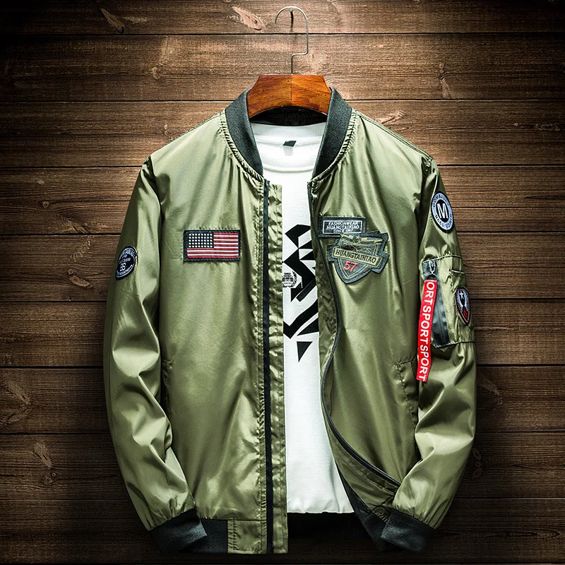 Army Green Bomber Jacket Men Fashion American Flag Patch Designs Pilot Jacket Ribbons Zipper Pocket Baseball Uniform Male Coat
Army Green Bomber Jacket Men Fashion American Flag Patch Designs Pilot Jacket Ribbons Zipper Pocket Baseball Uniform Male Coat