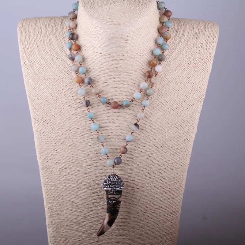 MOODPC Fashion Bohemian Tribal Artisan Jewelry Rosary Chain Amazonite Stones Ox Horn Pendant Necklace
MOODPC Fashion Bohemian Tribal Artisan Jewelry Rosary Chain Amazonite Stones Ox Horn Pendant Necklace