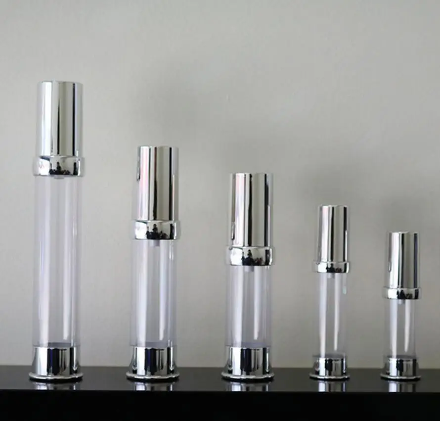 15ml 20ml 30ml Silver Airless Plastic Lotion Bottles with Airless Pump Can used for Cosmetic Packaging 100pcs/lot
15ml 20ml 30ml Silver Airless Plastic Lotion Bottles with Airless Pump Can used for Cosmetic Packaging 100pcs/lot