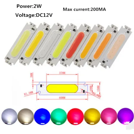 10PCS/ LED 60*15mm COB Light Bulb DC 12V 2W LED Diode Lighting Chip Red Blue Pink Green Yellow White warm for DIY Lamp Bulbs
10PCS/ LED 60*15mm COB Light Bulb DC 12V 2W LED Diode Lighting Chip Red Blue Pink Green Yellow White warm for DIY Lamp Bulbs