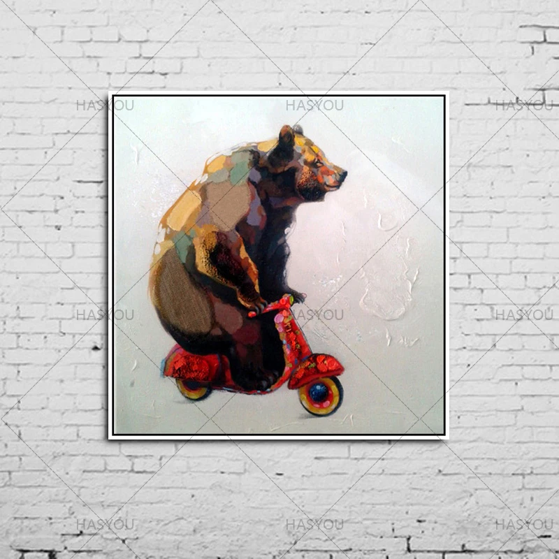 Hand-painted Canvas Oil Paintings Lovely Bear Riding Bicycle Wall Art Animal Modern Abstract Oil Painting Bear for Home Decor
Hand-painted Canvas Oil Paintings Lovely Bear Riding Bicycle Wall Art Animal Modern Abstract Oil Painting Bear for Home Decor