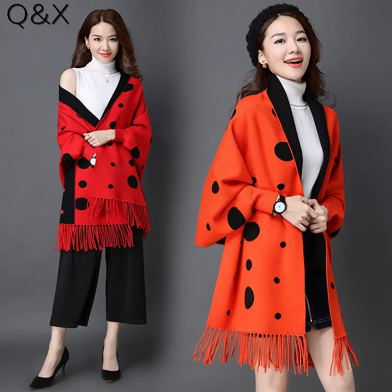 2018 Lady Knitted Thick Poncho Autumn Winter Shawl Fashion Printed Dot Tassel Cardigans Casual Wrap Open Stitch Cloak
2018 Lady Knitted Thick Poncho Autumn Winter Shawl Fashion Printed Dot Tassel Cardigans Casual Wrap Open Stitch Cloak
