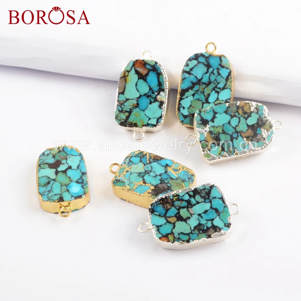 BOROSA 6 шт. синие камни с металлической медной цепочкой ожерелье натуральная бирюза