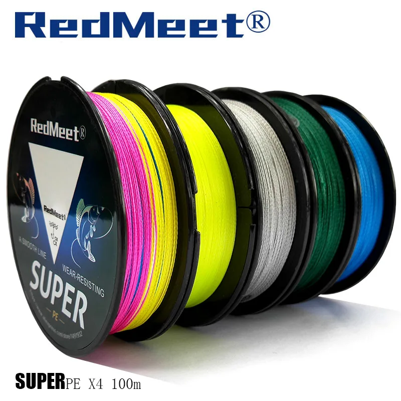RedMeet бренд 100 м PE плетеная леска 4 нити 12LB 15LB 20LB 30LB 38LB 43LB 52LB 65LB 83LB мультифиламентная