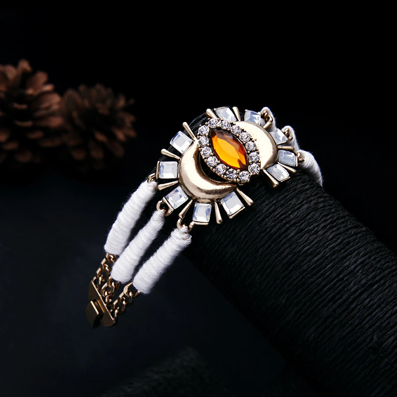 Женский многослойный симметричный браслет хлопковый с кристаллами 2017 - купить по