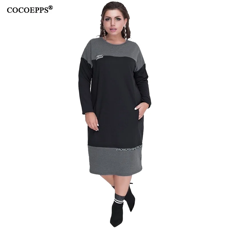 Женские повседневные теплые платья COCOEPPS большие размеры 5XL 6XL повседневная