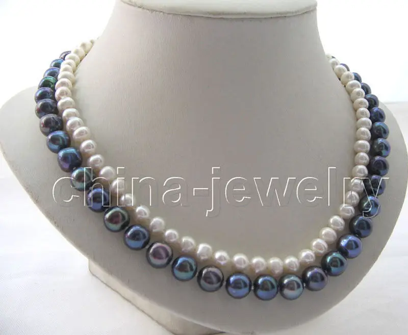 Selling Jewelry>>P3427-2row 17-18" 6-7mm & 9-10mm white + black round freshwater pearl necklace
Selling Jewelry>>P3427-2row 17-18" 6-7mm & 9-10mm white + black round freshwater pearl necklace